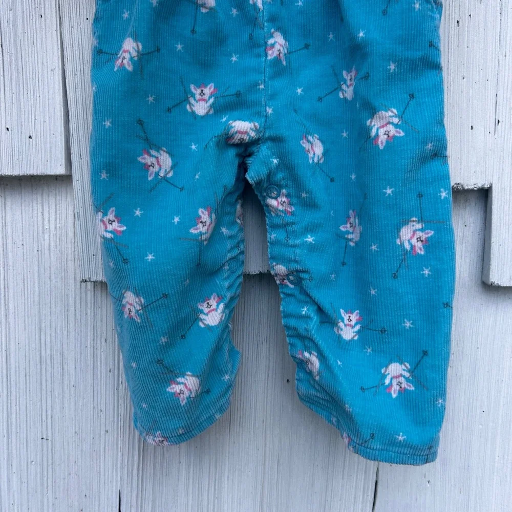 Vintage OshKosh B'gosh Baby Teal Bunny Corduroy‎ Overalls Size 3/6 Months